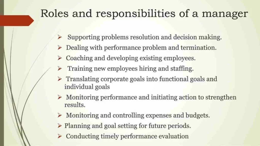 Roles and responsibilities of a manager